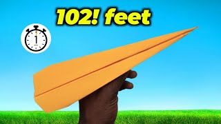 102 Feet  How to Make an Easy Paper Airplane in 1 Minute  Flies REALLY Far [upl. by Eugilegna]