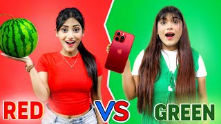 Red Vs Green Challenge  Eating And Buying Everything In One Colour  SAMREEN ALI [upl. by Enniroc521]