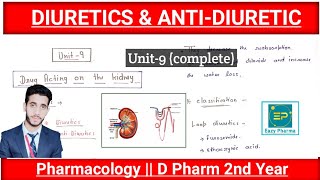 Diuretics And Antidiuretic drugs  U9 complete  Pharmacology  D Pharm2nd Year  Hindi [upl. by Bortz]