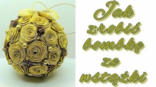 BOMBKA Z RÓŻ ZE WSTĄŻKI KANZASHI bombka bożenarodzenie diy tutorial new ball xmas [upl. by Pena59]