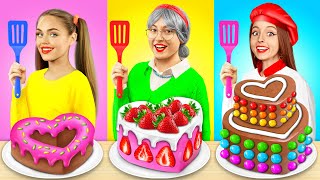 Me vs Grandma vs Chef Cooking Challenge  Cake Decorating Funny Hacks by XChallenge [upl. by Wagoner]