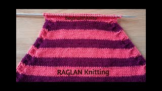 tutorial 141RAGLAN knitting pattern for sweaters and cardigans रेगलन आर्महॉल बुनाई [upl. by Adil]