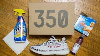 Cleaning a stained Primeknit upper Adidas Yeezy 350 V2 Zebra Jason Markk Magic Eraser OxiClean [upl. by Afnin719]