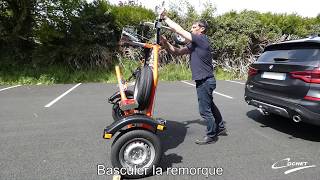 Remorque PORTE MOTO Abaissante et pliante COCHET Comment ça marche [upl. by Nalorac]