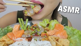 ASMR SPICY SEAFOOD Noodle Salad RAW Shrimp Salmon Sashimi amp Rice Noodle NO TALKING Food Sound NE [upl. by Warner]