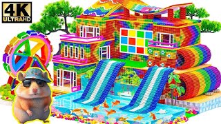 Build Glass Elevator In Modern House Has Waterfall Swimming Pool amp Wavy Rooftop From Magnetic Balls [upl. by Oetsira323]