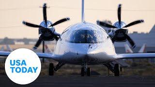 Batterypowered electric airplane completes first flight  USA TODAY [upl. by Hurless]