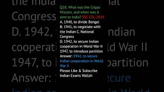 What was the Cripps Mission and when was it sent to India  SSC CGL 2019 [upl. by Aliuqaj]