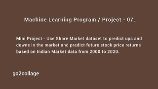 EP 07  Share Market Price Prediction  Machine Learning  go2collage [upl. by Laeria]