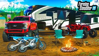 MILLIONAIRE GOES FALL CAMPING LIFTED TRUCK  RZR  FS22 [upl. by Judsen974]