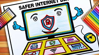 Cyber Security Poster Drawing  Safer Internet Day Poster  Safer Internet Day Poster Making [upl. by Kcirdet601]