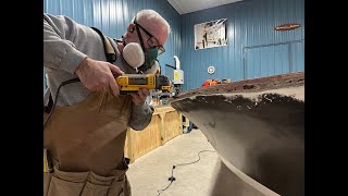 How to Restore an Old Fiberglass Boat  Episode 5  Fairing the Hull [upl. by Odell]