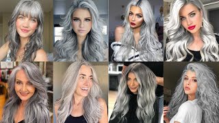 Gray Hair Styles Trending In 2023 Gray And Silver Hairstyles For All Hair Types Long Gray Hair High [upl. by Cirle]