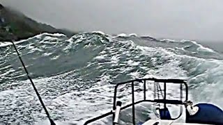 Big storm waves North coast Ireland  Redbay Stormforce rib 84m quotBluefinquot wind against tide [upl. by Gitel]