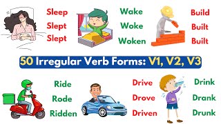 50 Most Common Irregular Verbs in English  Verb Forms in English v1 v2 v3  Vocabulary [upl. by Haizek605]