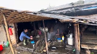 village life of nepal rain in village cooking chicken in village eating chicken rice and winevillage [upl. by Brunhilda]