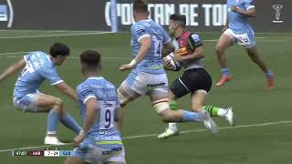 Danny Care sits Louis ReesZammit down with mesmerising step during Harlequins against Gloucester [upl. by Neraa]