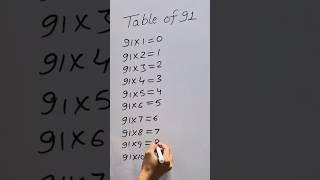 Table trick of 91🔥  shorts tables table tabletrick maths viralmaths ytshorts kids fun [upl. by Nrojb]