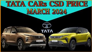 Tata Cars CSD Price March 2024  Nexon Punch Tiago HARRIER Safari CSD car price list  CSD Cars [upl. by Mayfield]