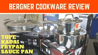 Bergner Stainless Steel Tri Ply Cookware Set Review Saucepans Frying Pan Kadai Tope Lid [upl. by Lebyram]