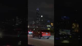 willis tower sears tower chicago downtown nighttime from south highway [upl. by Afira]