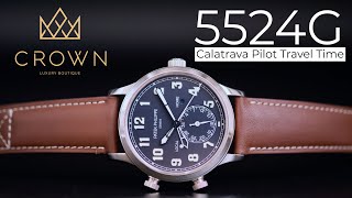 Patek Philippe Calatrava Pilot Travel Time 5524G  CROWN REVIEW 4K [upl. by Zevahc290]