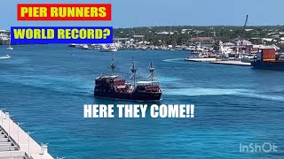 World Record Cruise Ship Pier Runners Heckled By Others [upl. by Quintin]