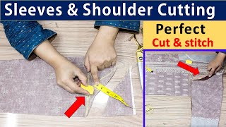 Shirt Sleeves and Shoulder Cutting full Method  Shirt cutting tutorial fariideas kameez Shirt [upl. by Layton770]