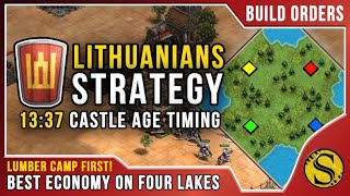 Build Order Lithuanians 22 Villager Castle Age on Four Lakes Age of Empires 2 [upl. by Ille388]