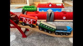 Build a wooden train set and watch toy trains [upl. by Enilatan582]