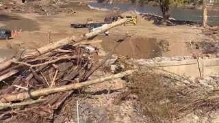 Watch Severe Hurricane Helene damage in the town of Marshall North Carolina [upl. by Eidna478]