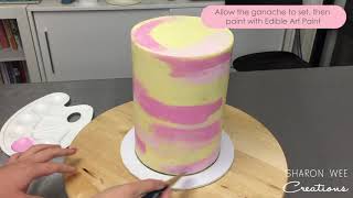 Painting on chocolate ganache and making a tall double barrel cake [upl. by Mahla]