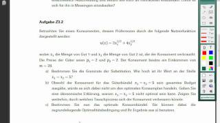 Mikroökonomie 1 Aufgabe 32 Grenzrate der Substitution  Optimale Konsumgüterentscheidung [upl. by Drusus]