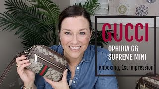 GUCCI OPHIDIA GG SUPREME MINI unboxing first impression [upl. by Callida]