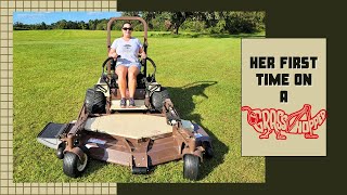 Her first time on a Grasshopper Grasshopper 900D zero turn mower [upl. by Topliffe922]