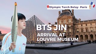 BTS Jin 💜 arrival at Louvre Museum carrying the Olympic Torch  Paris 14 July 2024 🇫🇷 btsjin [upl. by Idola432]