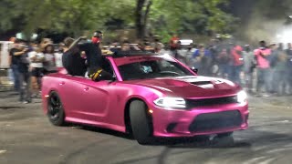 HELLCATS DESTROY THE LOT Tracktion Car Meet Chaos [upl. by Ahsinnek]