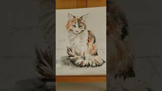 My next beginner friendly watercolor tutorial How to paint a long haired dilute calico cat [upl. by Milton]