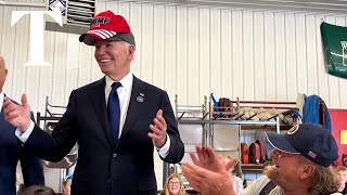 President Biden wears Donald Trump hat in Pennsylvania [upl. by Yartnoed]