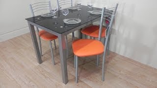 Conjunto mesa y sillas blancas o naranja polipiel de cocina mesa cristal [upl. by Levina]