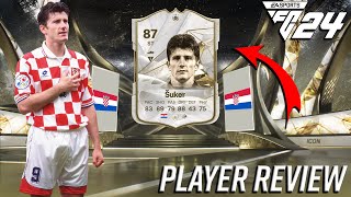 THE BEST CHEAP ICON STRIKER IN EA FC 24 87 ICON SUKER PLAYER REVIEW EA FC24 ULTIMATE TEAM [upl. by Akenahs]