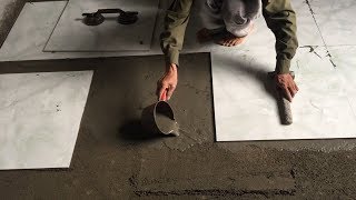 How To Installation Ceramic Tiles Bedroom 60x60 cm Ceramic Tiles  Construction Technology [upl. by Eihtak]