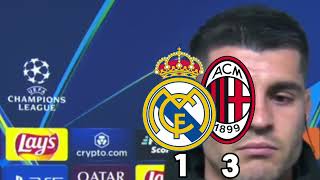 REACCION DE ALVARO MORATA POST PARTIDO REAL MADRID VS AC MILAN GOLEANDO AL MADRID DE VISITANTE [upl. by Wincer]