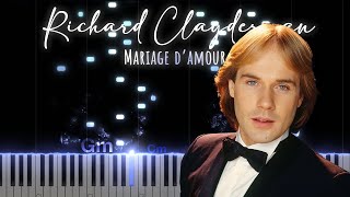 Richard Clayderman  Mariage damour  Piano Tutorial with Chord [upl. by Nodgnal]