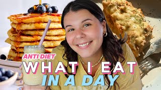 ANTI DIET WHAT I EAT IN A DAY  BLUEBERRY PANCAKE RECIPE GROCERY HAUL  MORE [upl. by Edge]