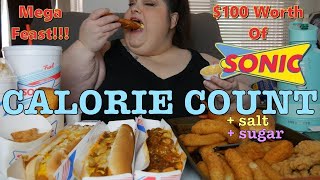 CALORIE COUNT  Hungry FatChick “100 Worth of Sonic Enough Food for a Family of 5 Mukbang Feast” [upl. by Stanfill876]