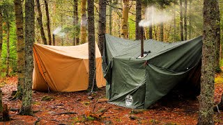 Camping In Rain With Hammock Hot Tent [upl. by Faulkner]