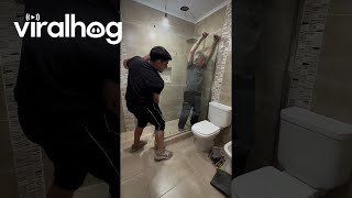 Glass Shower Door Shatters During Installation  ViralHog [upl. by Drahser]