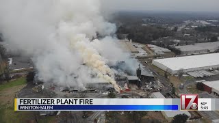 Crews from multiple fire departments battle blaze at WinstonSalem fertilizer plant [upl. by Aihsinat]