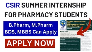 Govt Internship opportunity for Pharmacy Students  Summer Training Program 2024 at CSIRCCMB [upl. by Alin83]